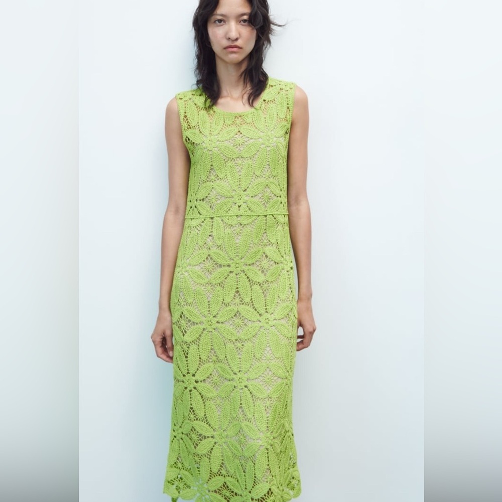 Zara Green Crochet Midi Dress